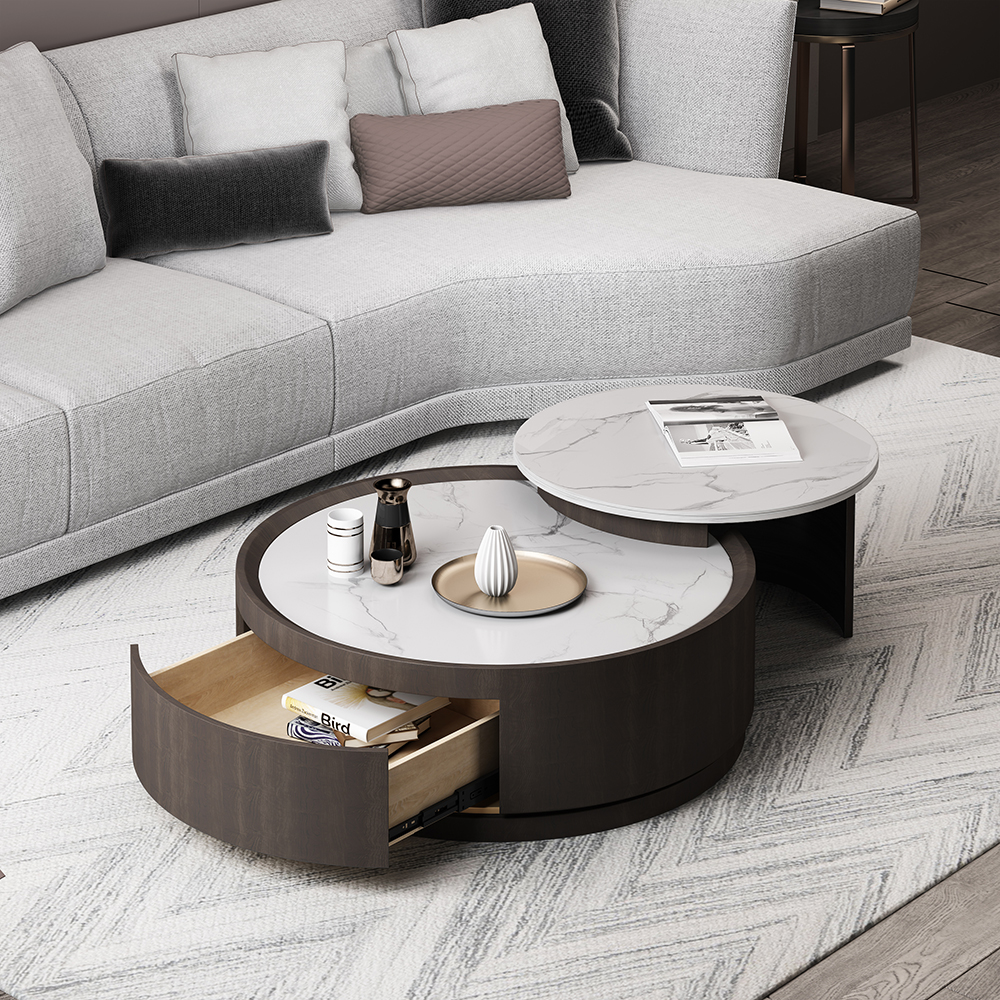 

Black Modern Nesting Coffee Table Set with Drawer Stone Top