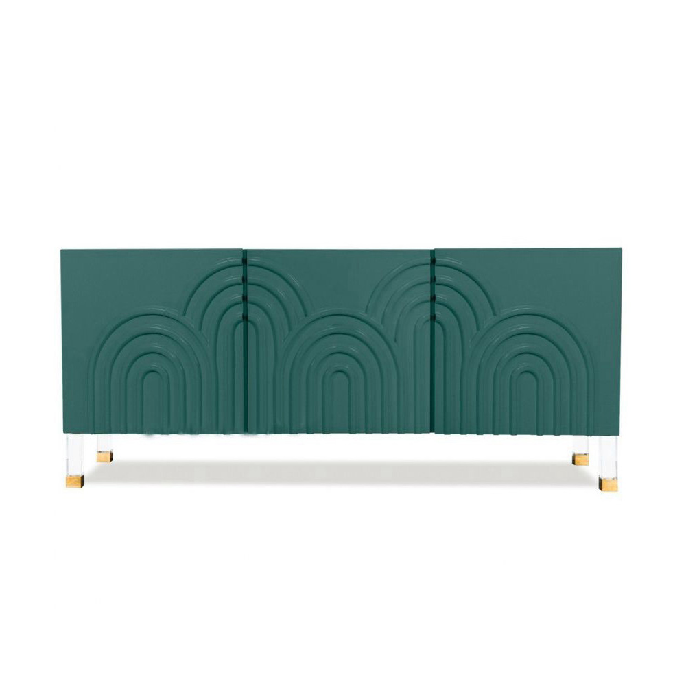 

Green Credenza Cabinet 3 Door Wavy Pattern Sideboard Acrylic Legs