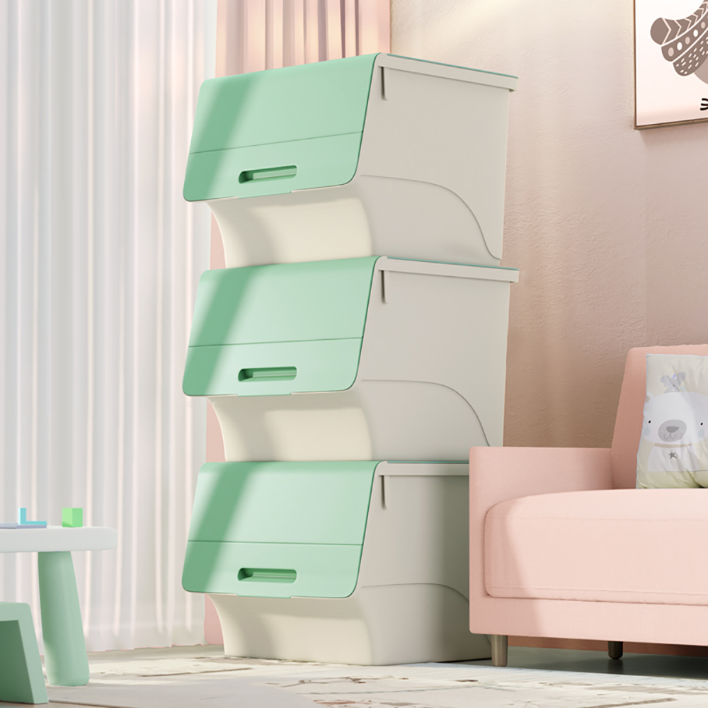 

Green Toy Organizer Basket with Front Opening Lid