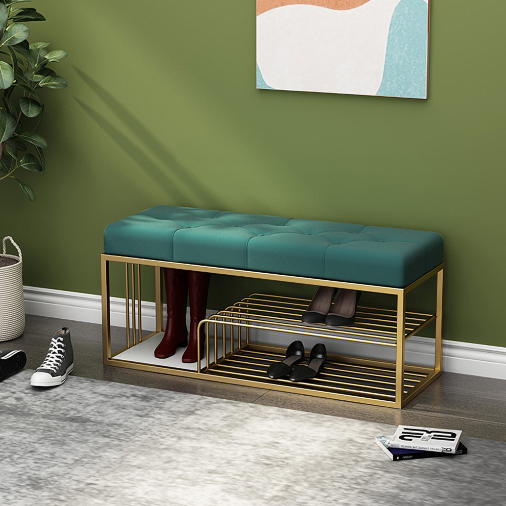 Velvet Upholstered Hallway Bench with Storage Bed Bench in Green