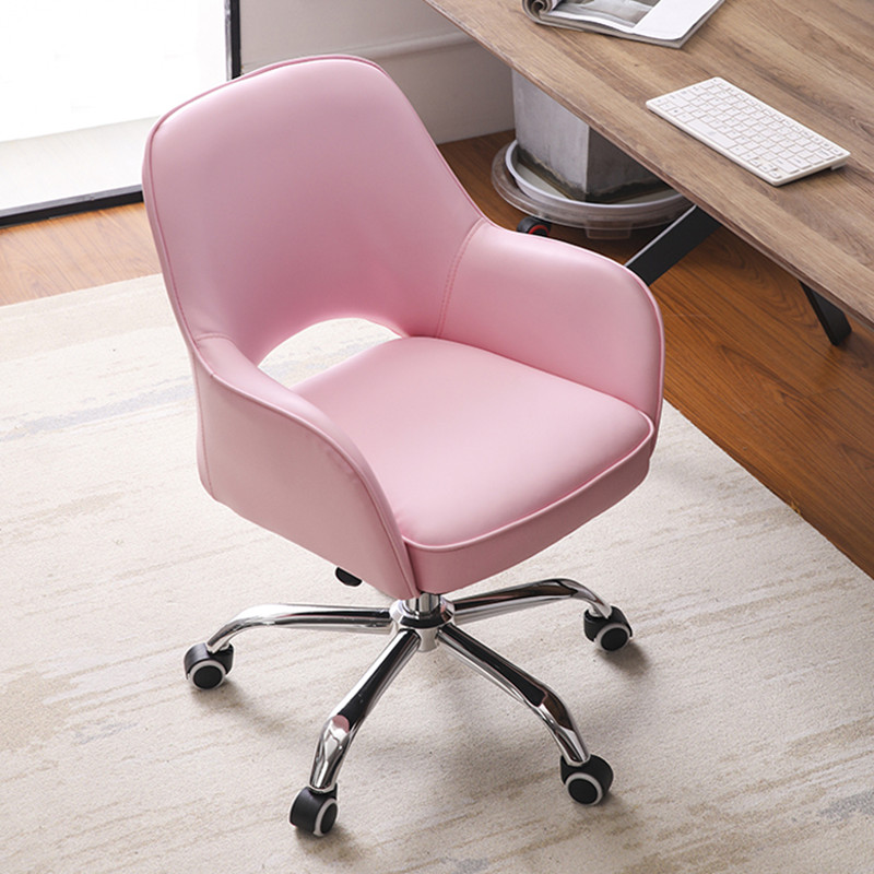 

Pink Swivel Office Chair for Desk Upholstered Faux Leather Task Chair Adjustable Height