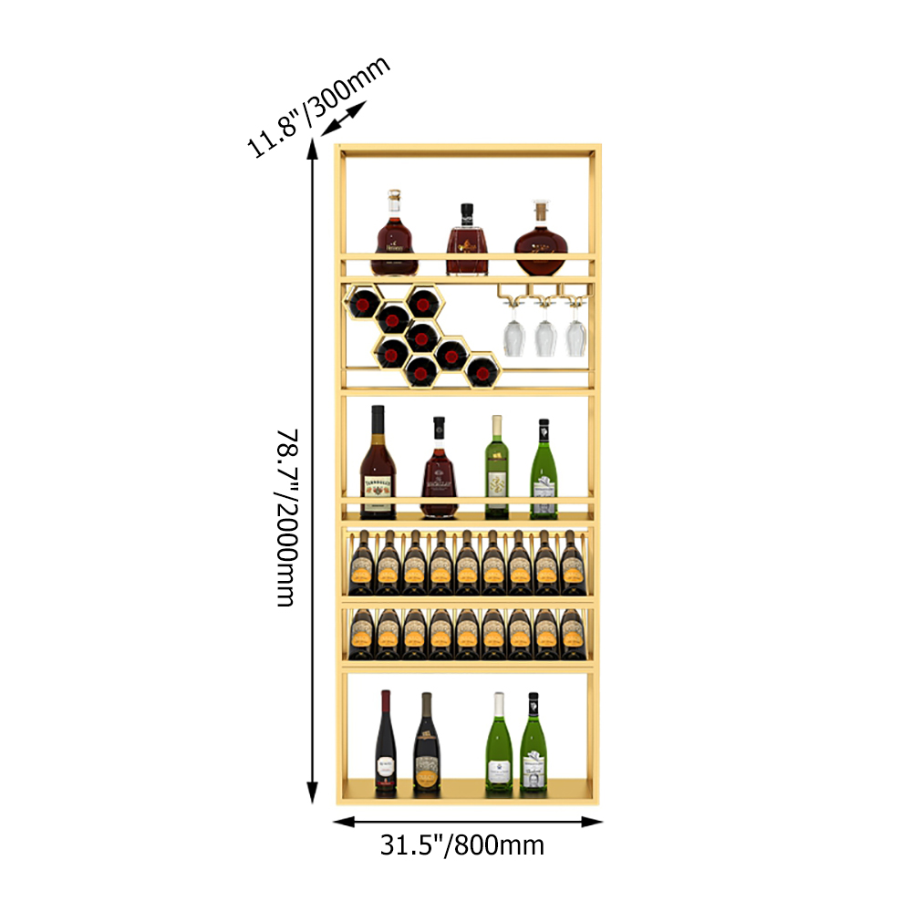 Gold Contemporary Standing Honeycomb Wine Rack with Glass Rack-A