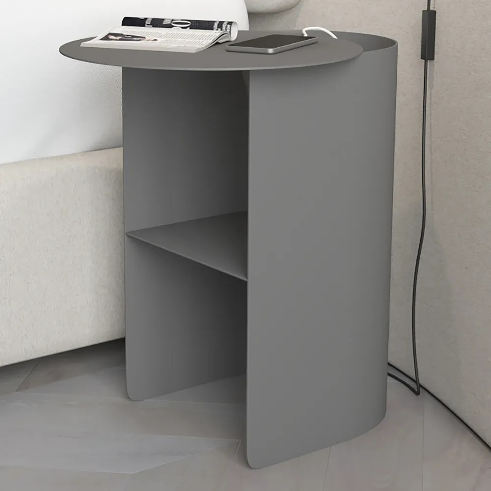 

Modern Accent Tables Metal Side Table Round Small Metal Geometric Nightstand-Light Gray