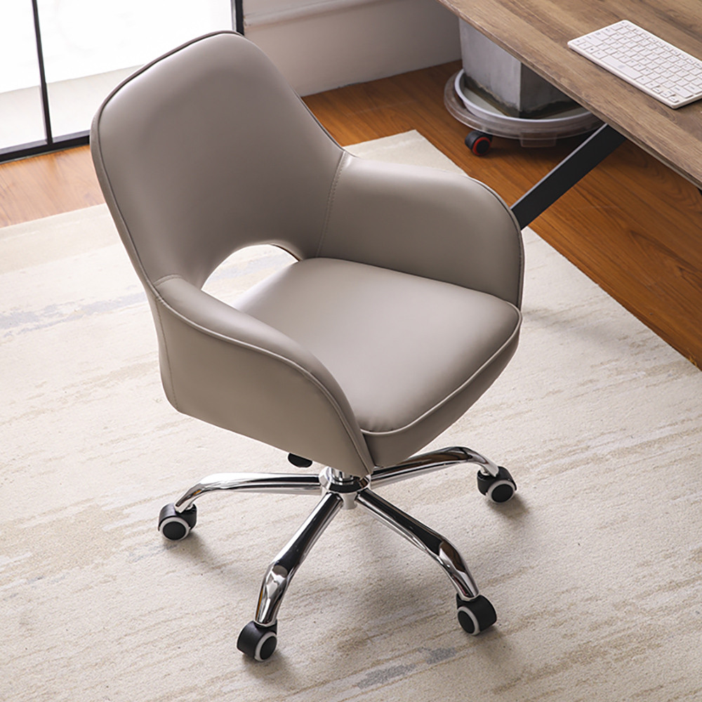 

Gray Swivel Office Chair for Desk Upholstered Faux Leather Task Chair Adjustable Height