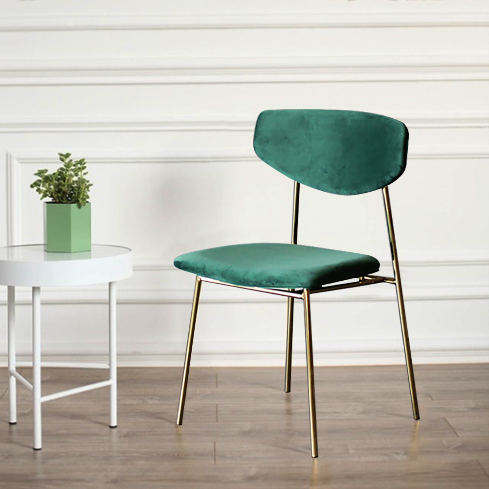 

Modern Green Upholstered Dining Chair Armless Dinging Chair Set of 2 in Gold