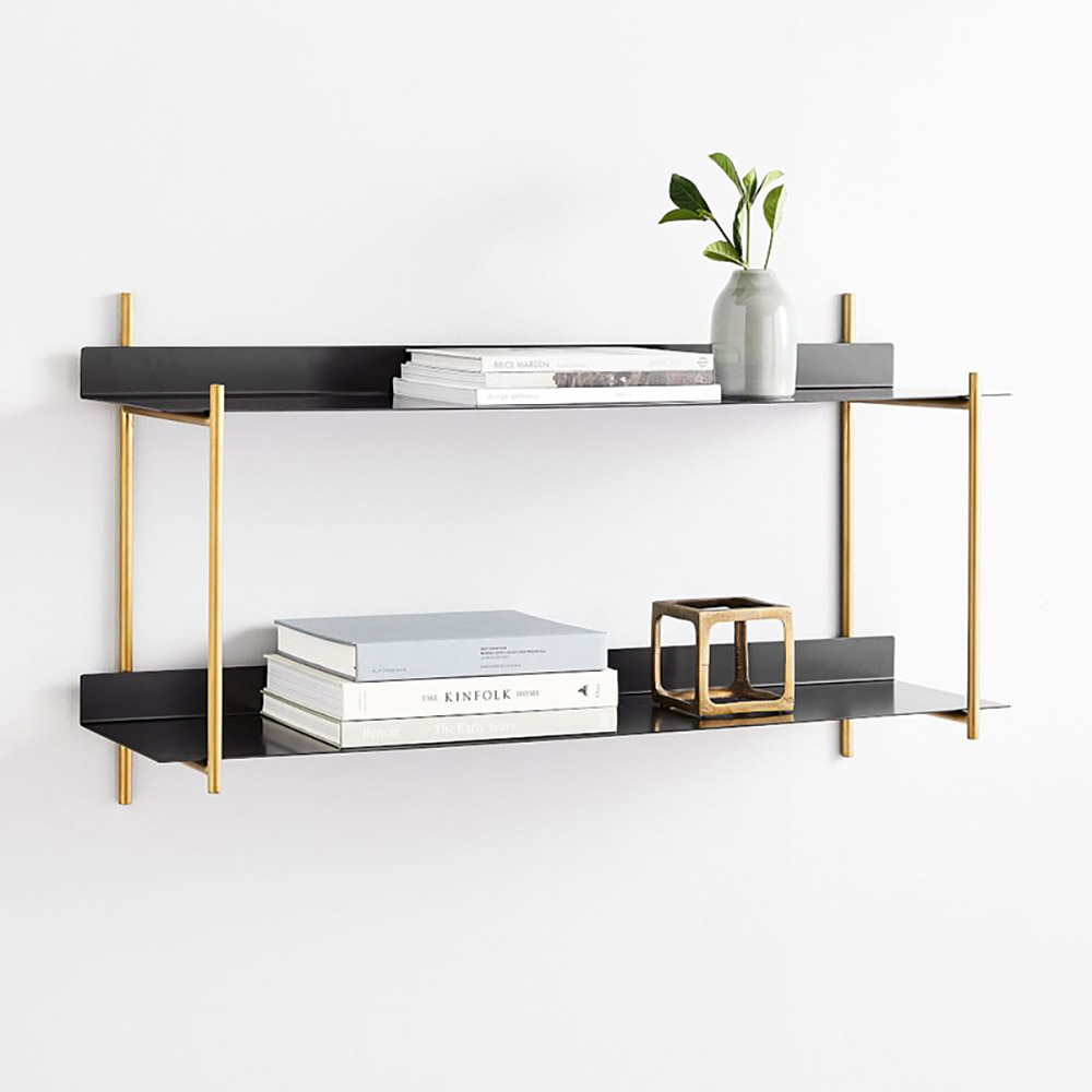 Nordic Floating Shelves Wall Shelf in Black & Gold 2-Tier