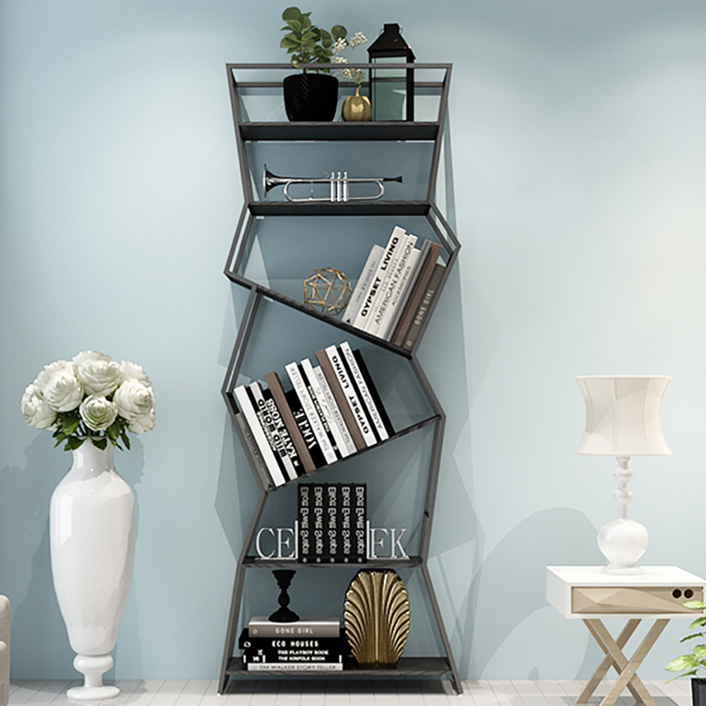 

Modern Asymmetric Etagere Bookshelf Metal Standing Shelf in Black