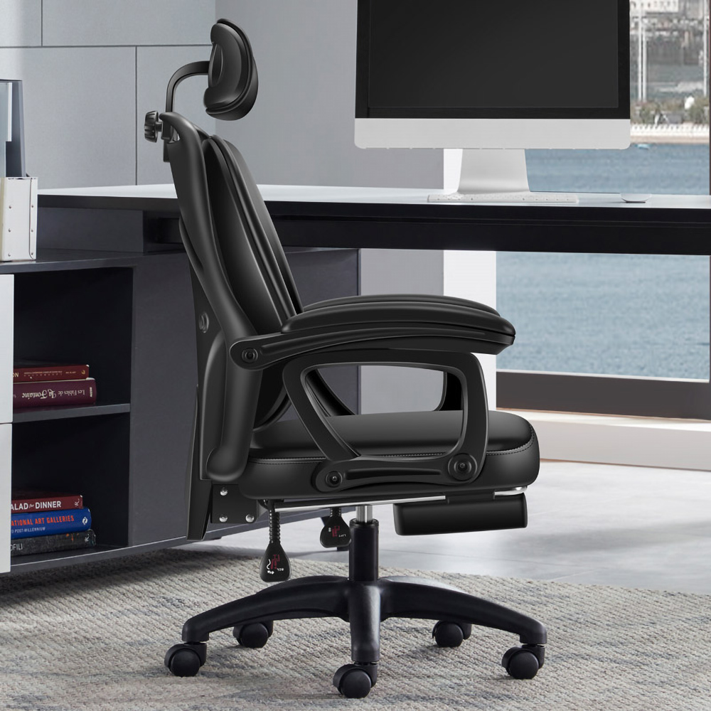 Chaise de bureau pivotante avec soutien lombaire et accoudoirs Chaise de travail en noir