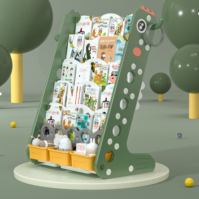 

Green Cute Chick Kids' Standing Bookcase with Toy Organizer Basket