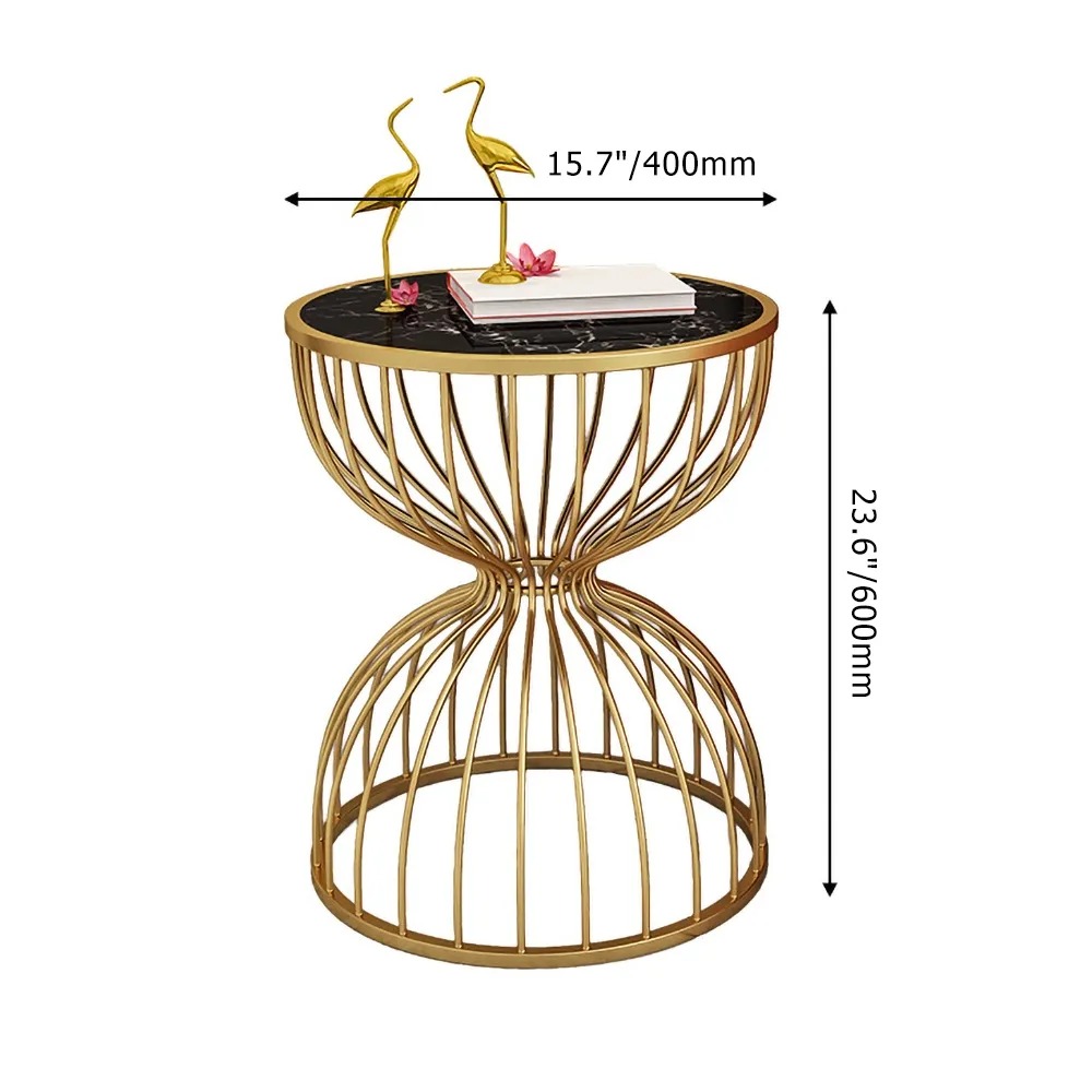 Black End Table Marble Top Side Table Metal in Gold