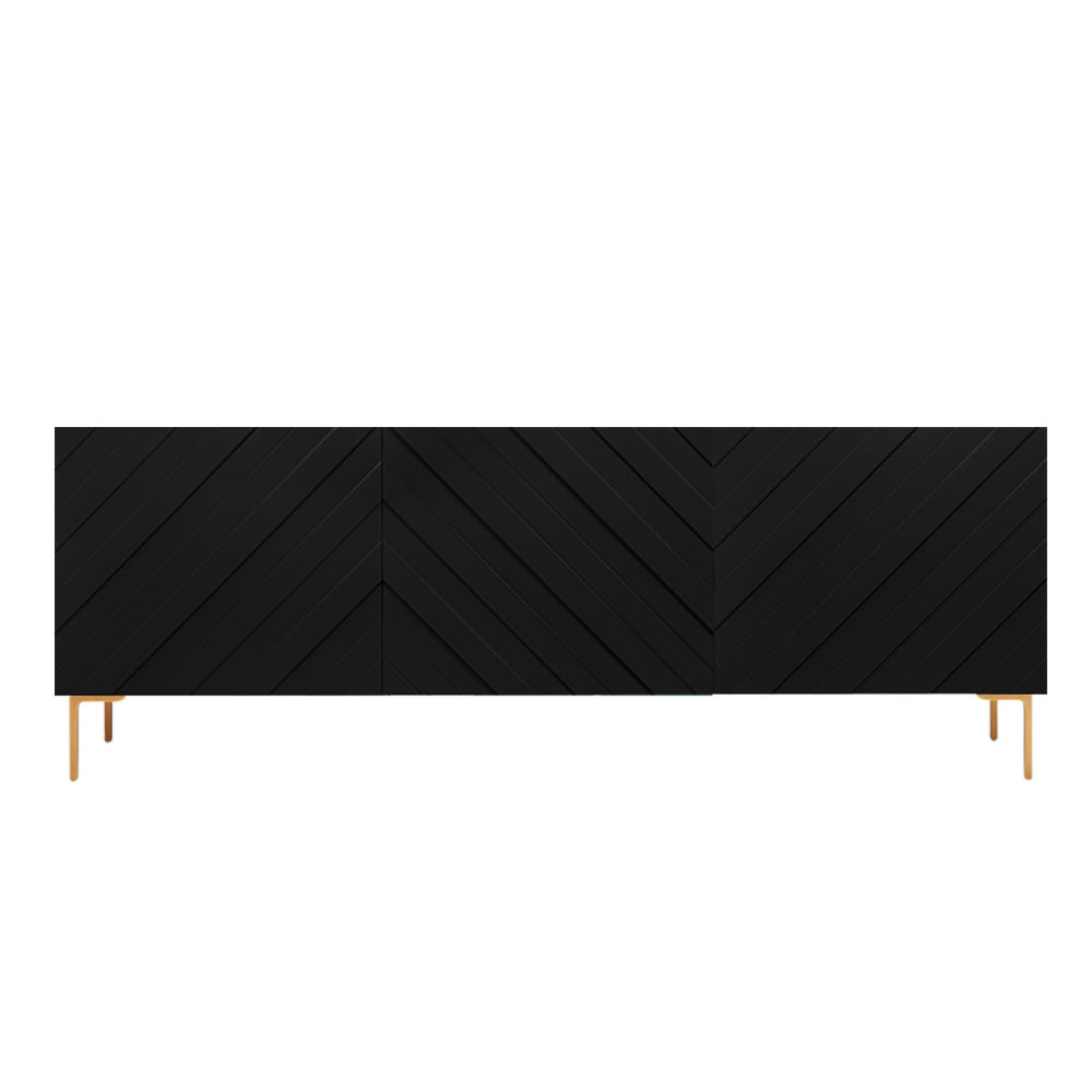 Moderner 45,7 cm schwarzer Buffert Sideboardtisch mit goldenen Beinen und 3 Türen