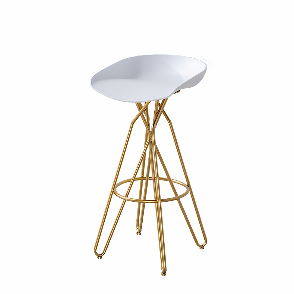 White Modern Plastic Seat Counter Height Bar Stool with Footrest in