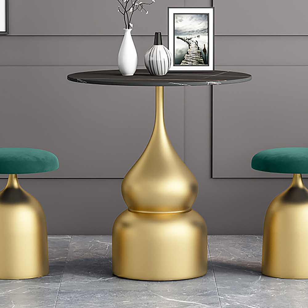 

Modern Round Bar Table Stone Top & Metal Base in Gold Pub Table