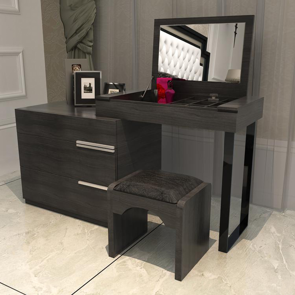 

Modern Black Extendable Makeup Vanity Set with Flip Top Mirror & 3 Drawers