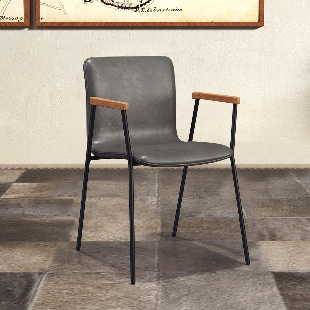 

Industrial Gray Dining Chair Upholstered Arm Chair PU-Leather Set of 2