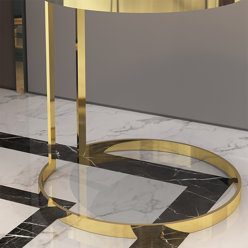 White Round Marble Side Table with Gold Stainless Steel Frame