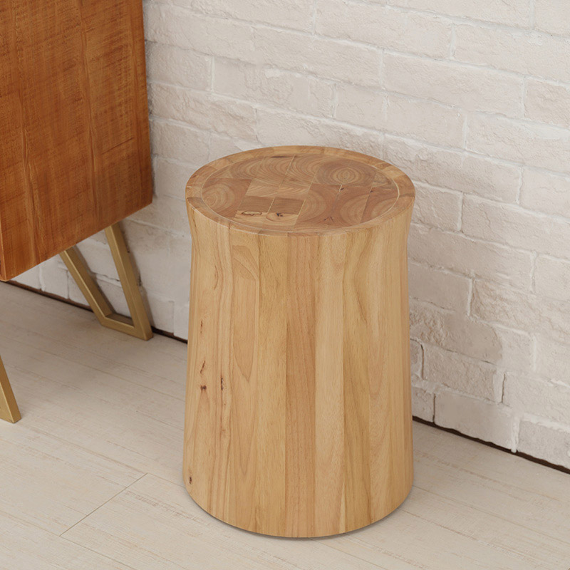 Small Cottage Round Wood Side Table Tray Top in Beige End Table