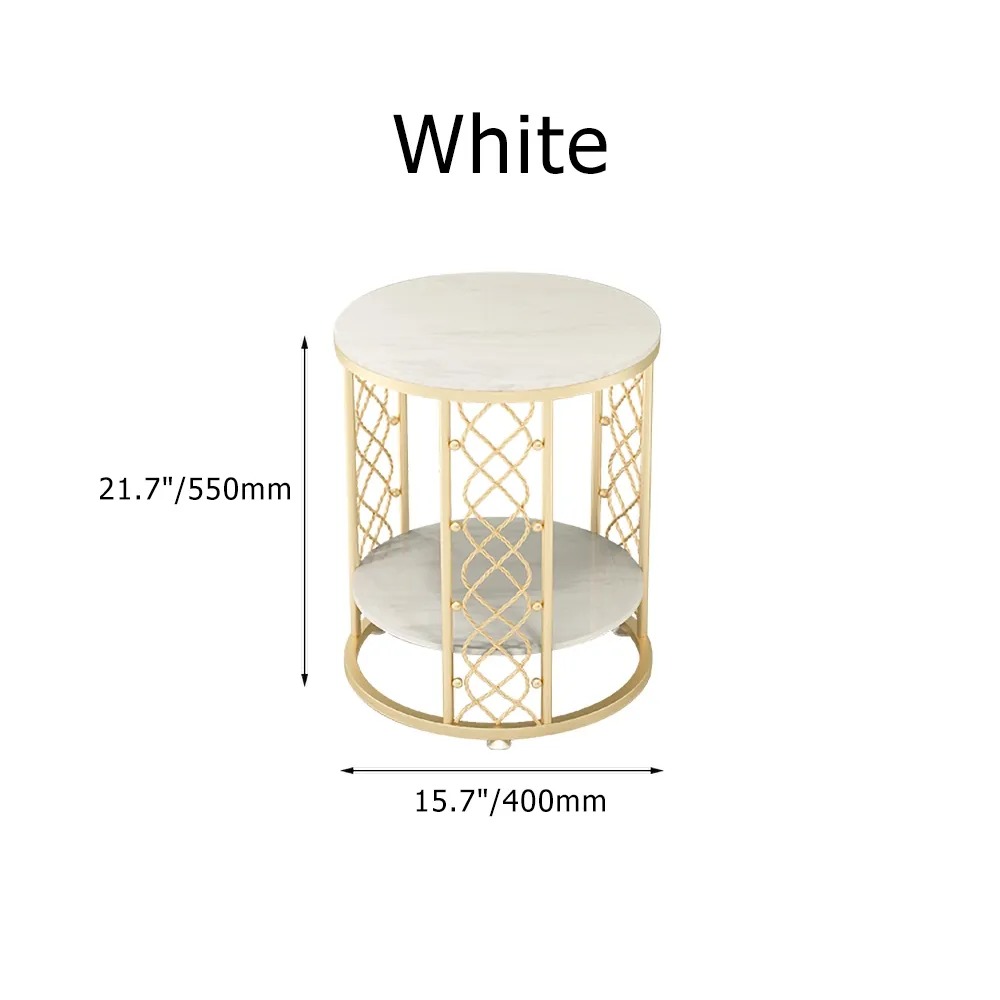 White End Table with Storage Marble Side Table Metal in Gold