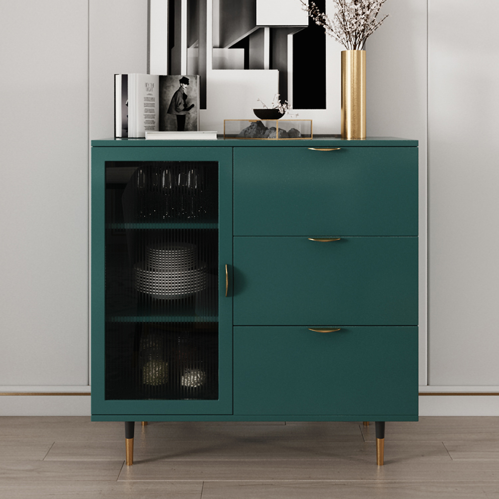 

Nordic Green Sideboard Buffet Cabinet with Adjustable Shelves & Drawers & Glass Door
