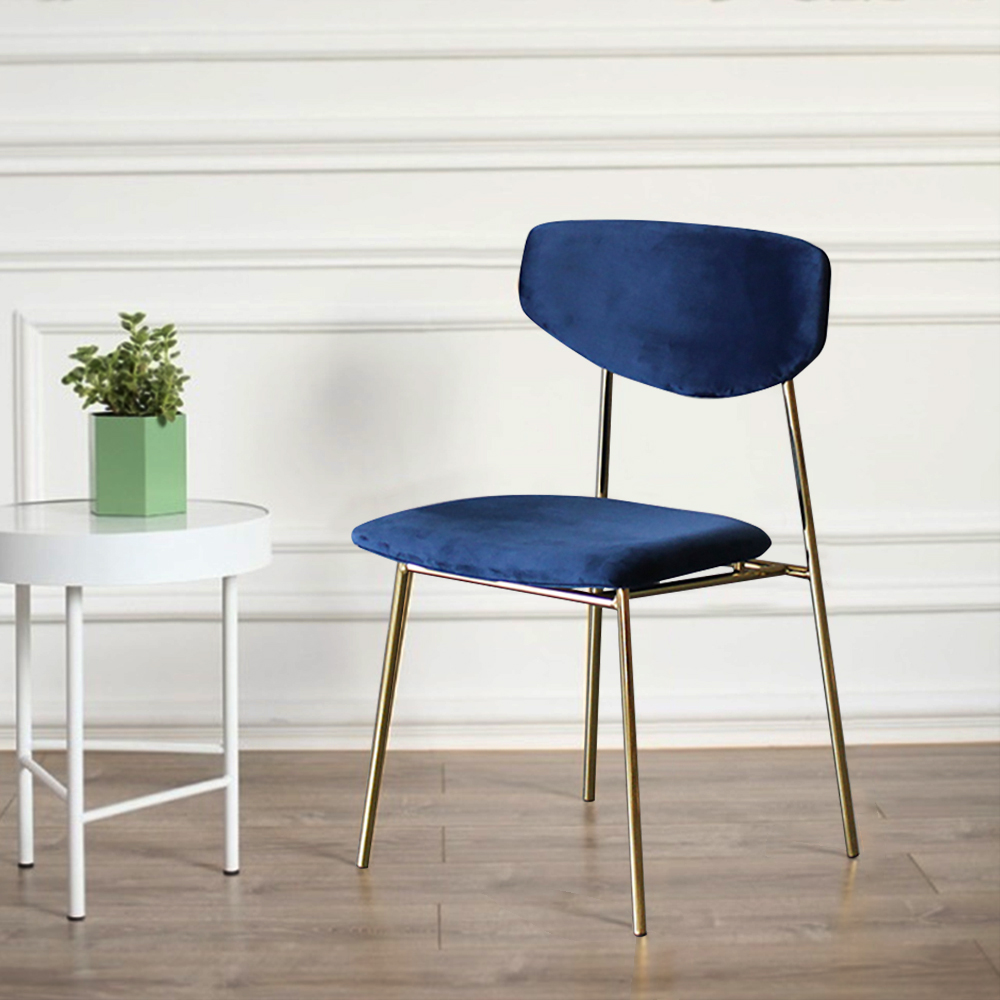 

Modern Blue Upholstered Dining Chair Armless Dinging Chair Set of 2 in Gold