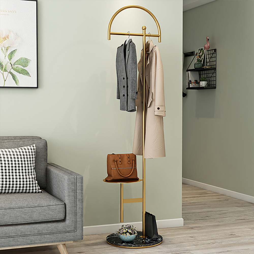 Modern Freestanding Metal Cloth Rack With Table