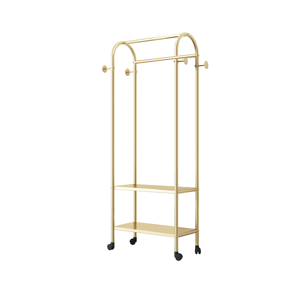 62.9'' Gold Metal Cloth Rack with 2-Tier Shelve Practical Wheels