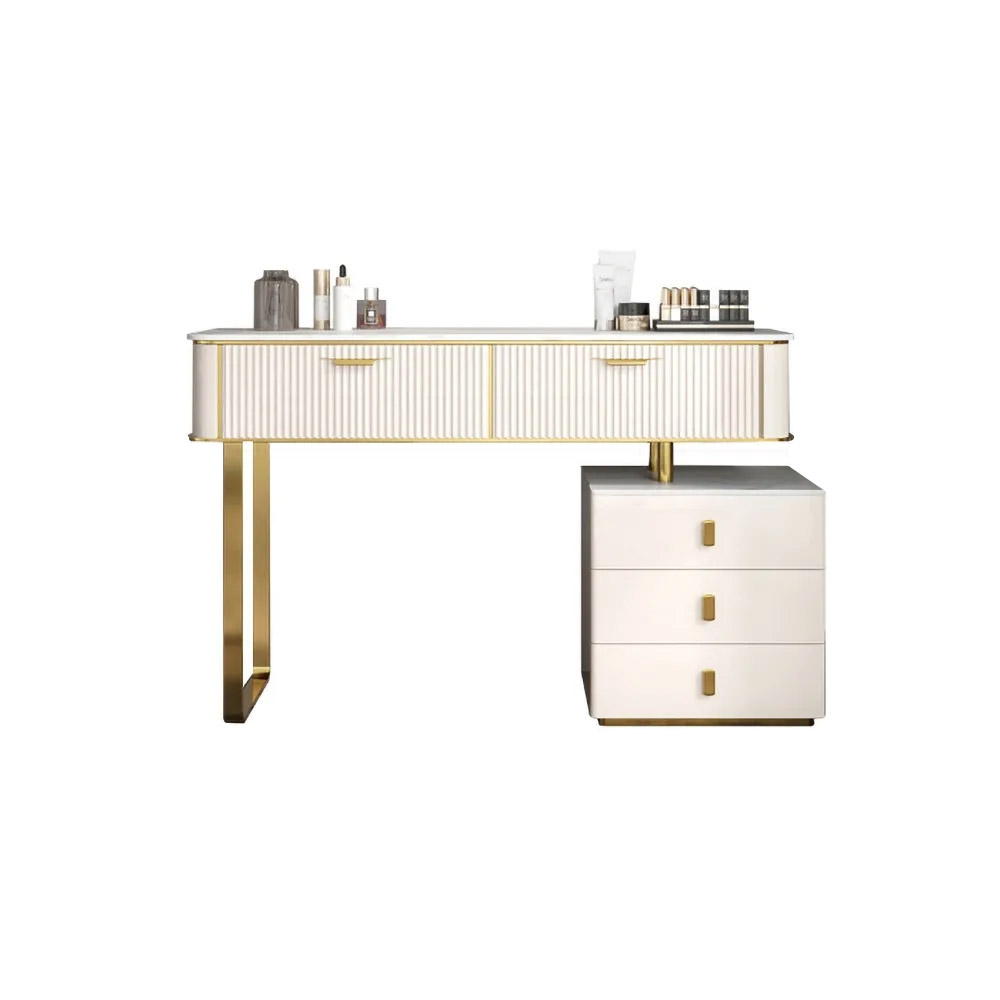 Modern Off White Makeup Vanity with 5 Drawers Dressing Table Cabinet Included
