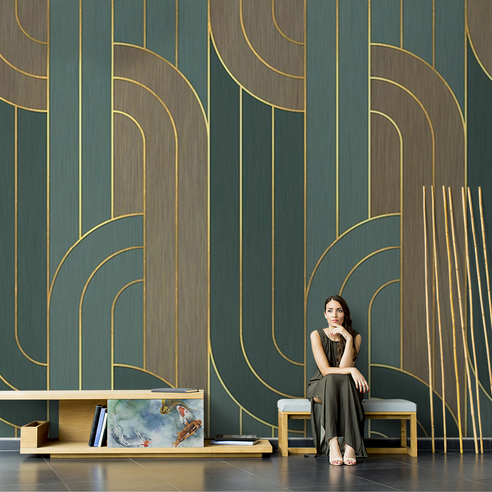 

Metallic Geometric Wallpaper Green & Gold 33' x 19.7" Satin Wallpaper Roll