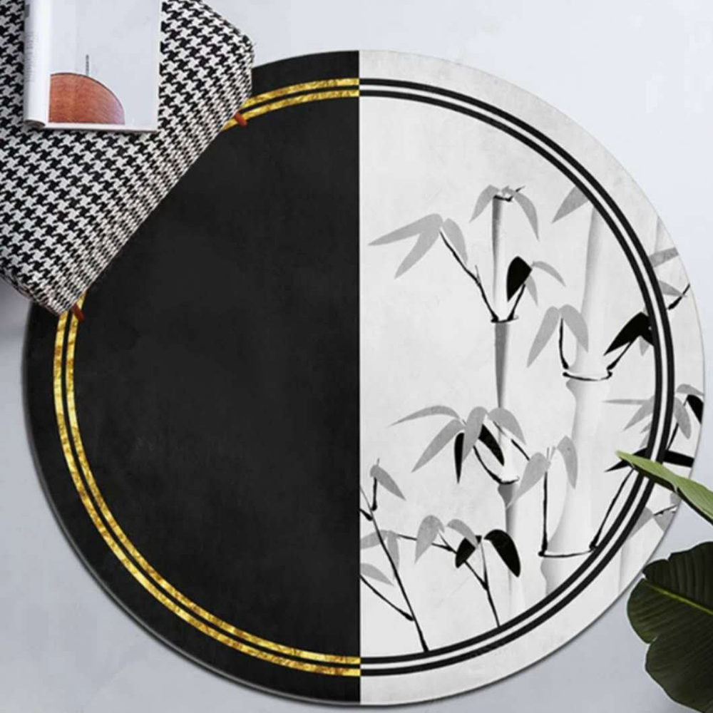 

Unique Round Indoor Aera Rug 5' White Black and Gold