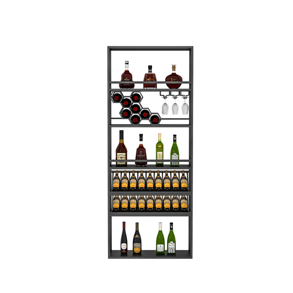 Contemporary Standing Wine Rack with Glass Rack in Black