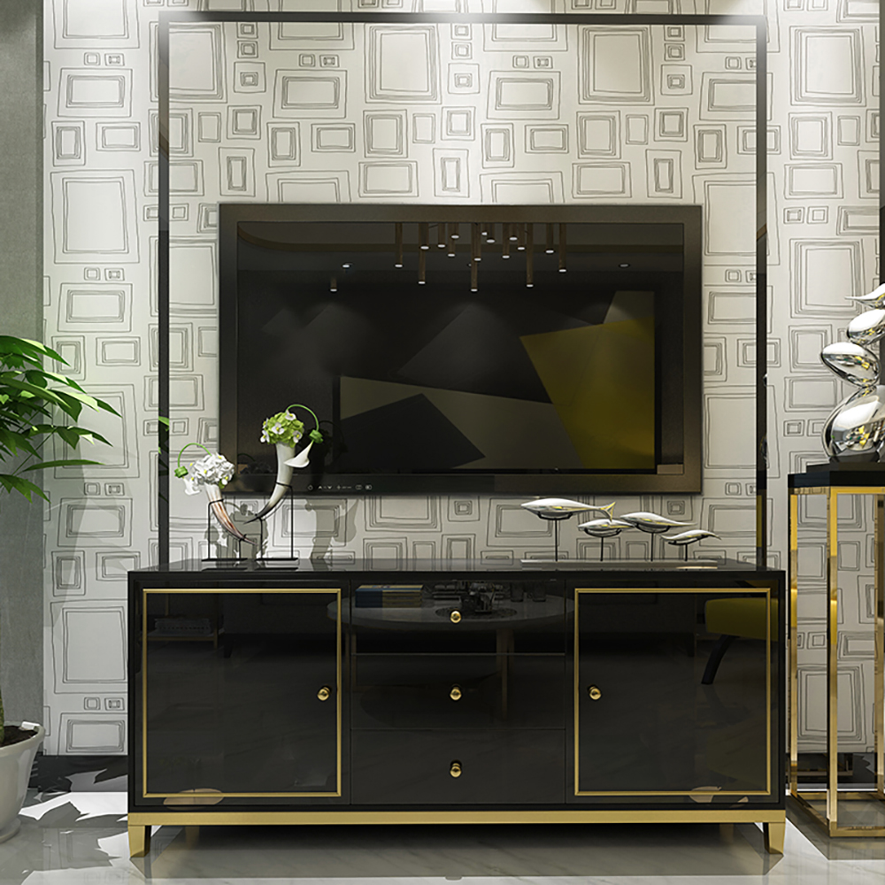 

47" Black Sideboard Postmodern Tempered Glass Top Buffet with Doors & Drawers