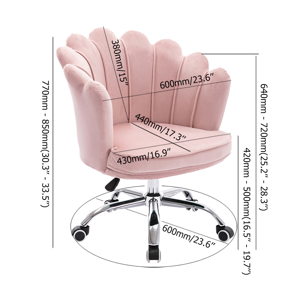 Modern Pink Velvet Ergonomic Swivel Office Chair Height Adjustable with Wheels