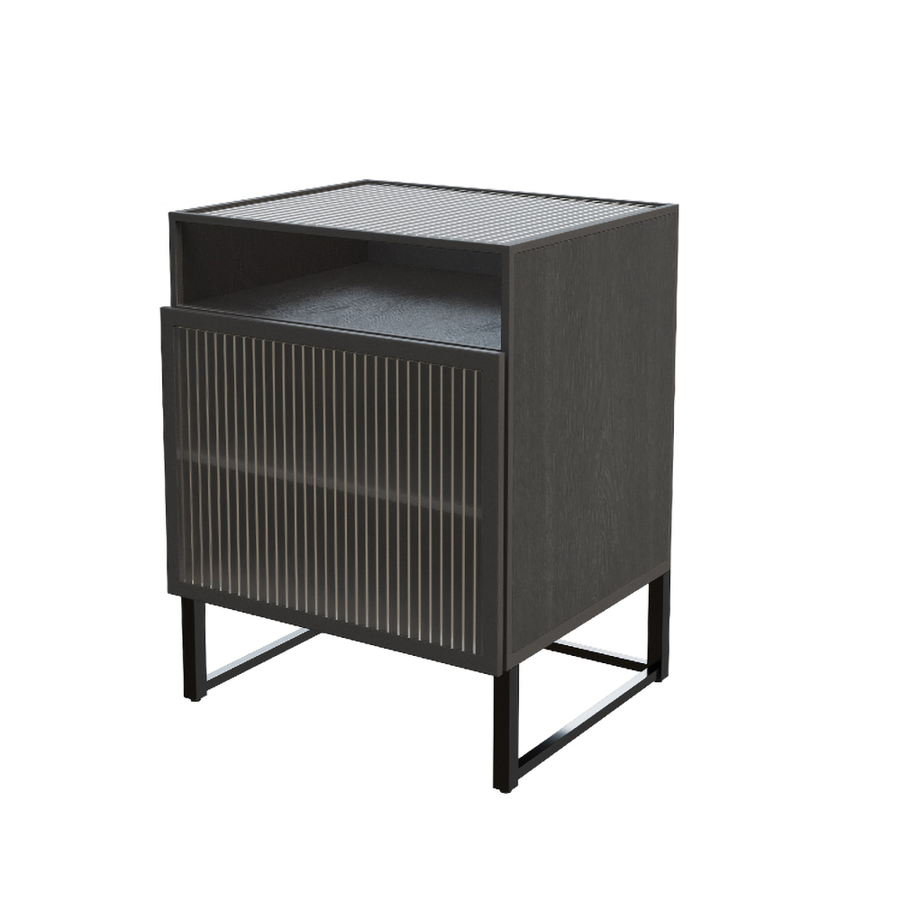 Nordic Minimalist Black Nightstand Glass Door Bedside Table with 2
