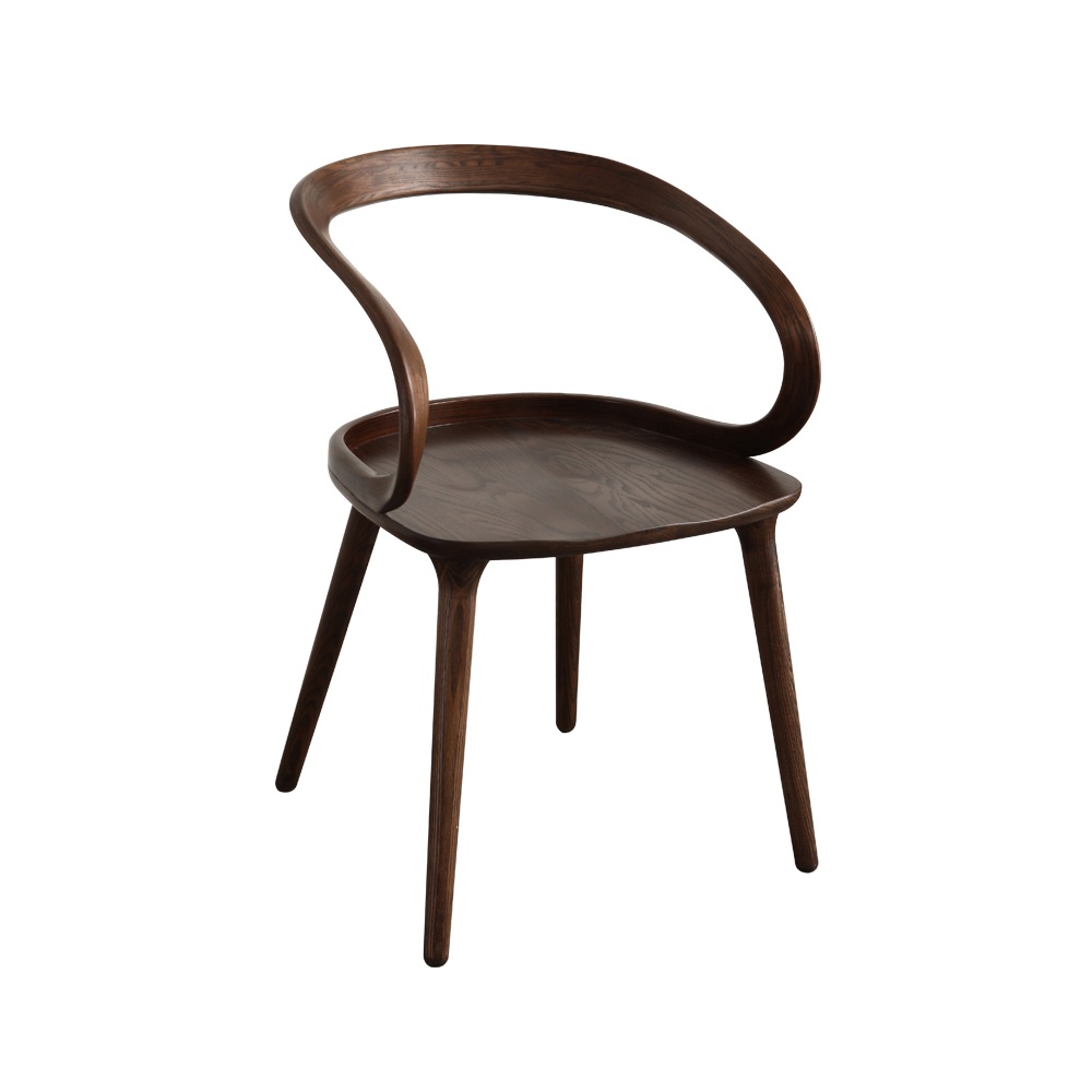 

Walnut Modern Ash Wood Dining Chair Ribbon Shape Dining Chair