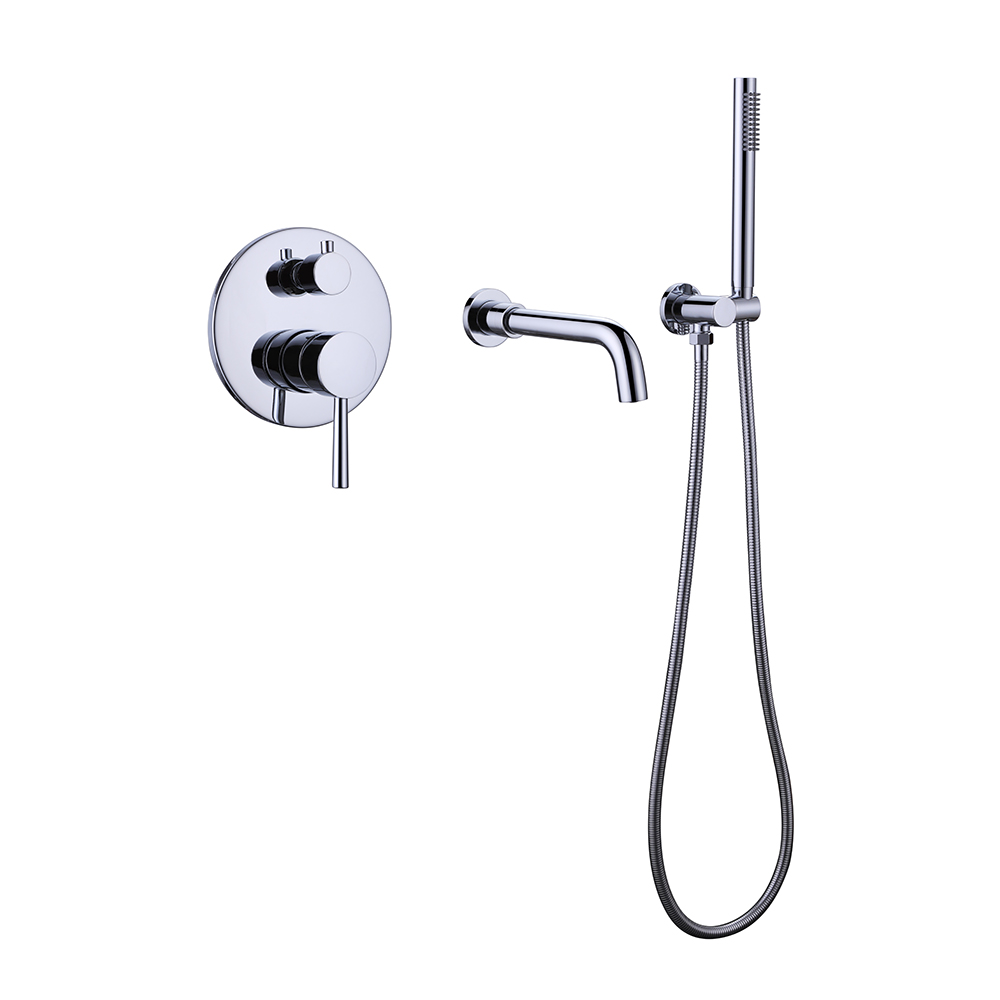 Modern Wall-Mount Swivel Bathtub Filler Faucet with Handshower in Polished Chrome