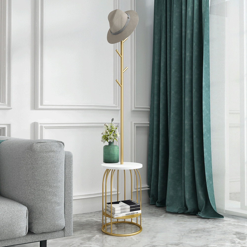 

69'' Gold Freestanding Coat Rack with Storage Shelf Branch-Shaped Metal & Marble