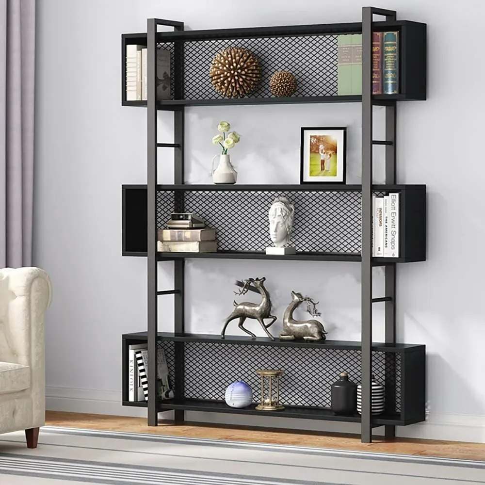 Contemporary Mesh 5-Tiered Etagere Bookshelf in Black