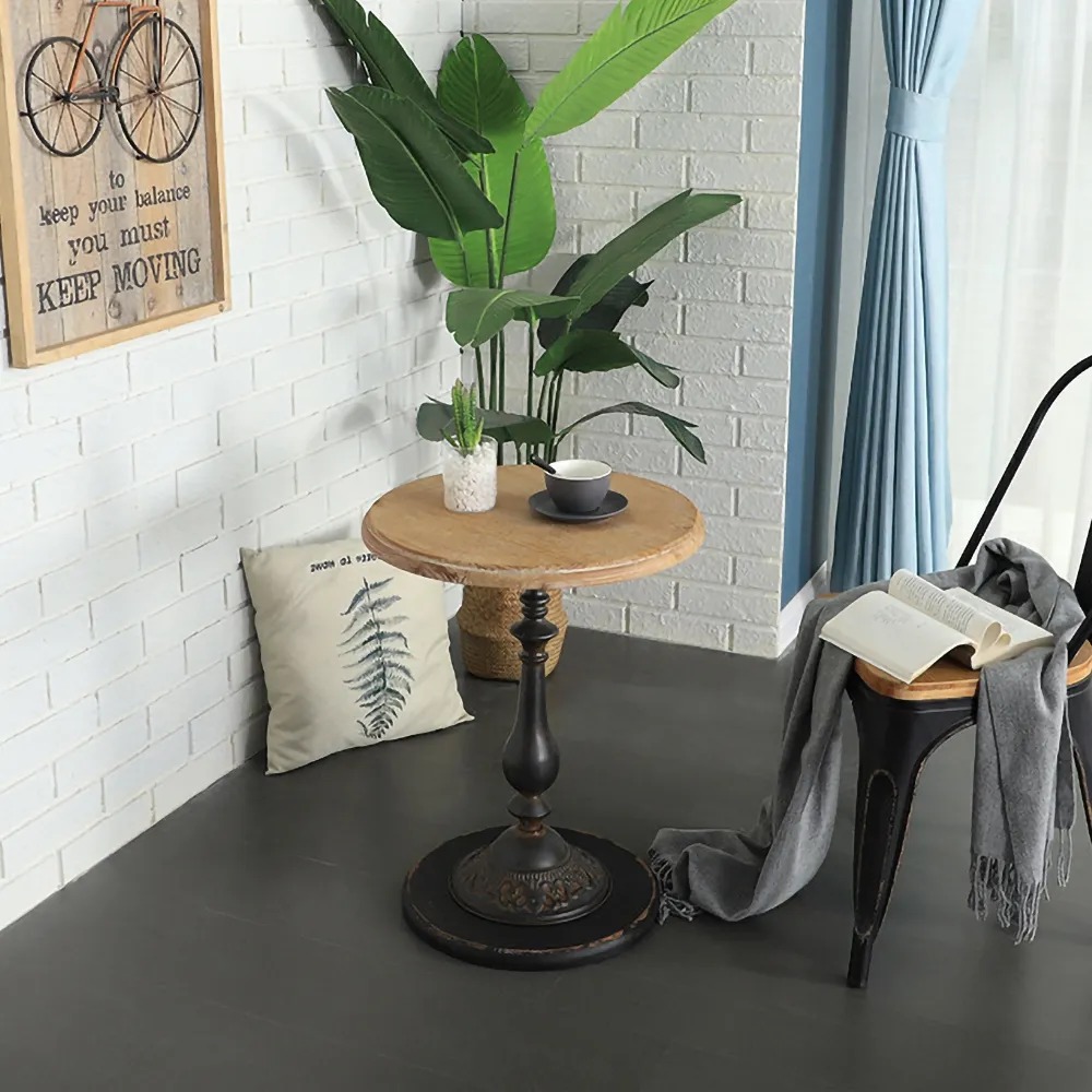 

Industrial Style Black End Table Wooden Tabletop Side Table