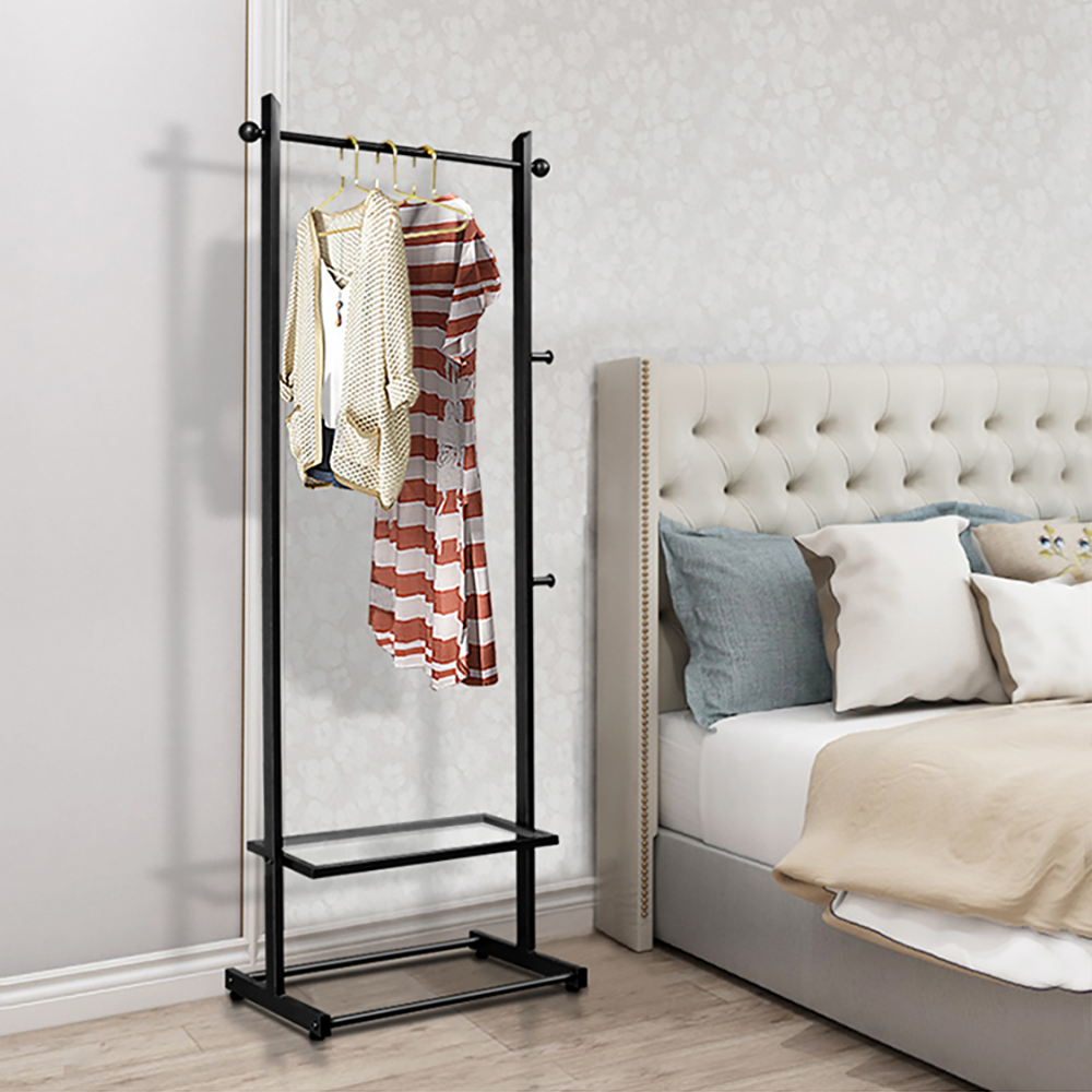66.9'' Black Modern Freestanding Cloth Rack Clothing Hanging with Acrylic Shelf