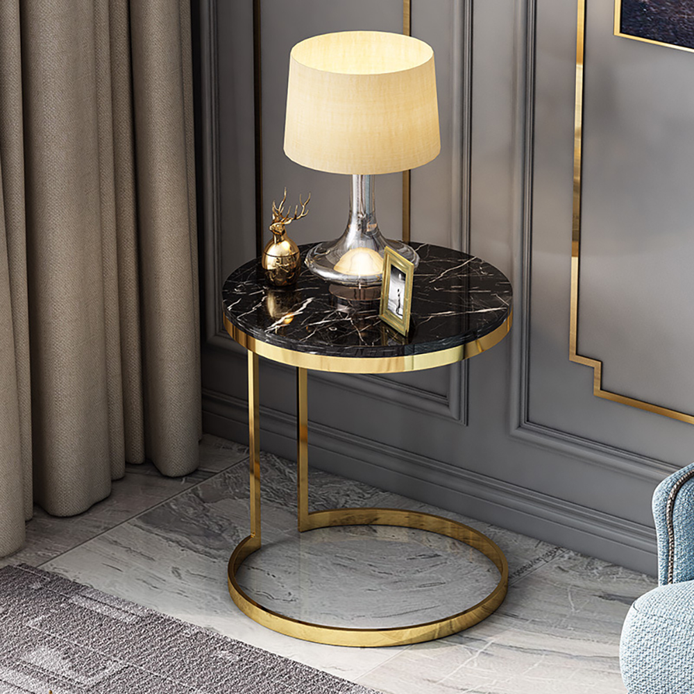

Black Round Marble Side Table with Gold Stainless Steel Frame