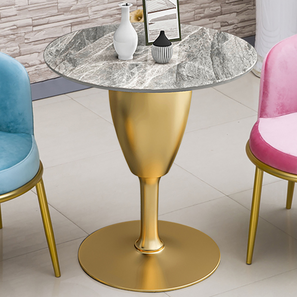 Modern Round Bar Table Stone Top & Metal Base In Gold Pub Table