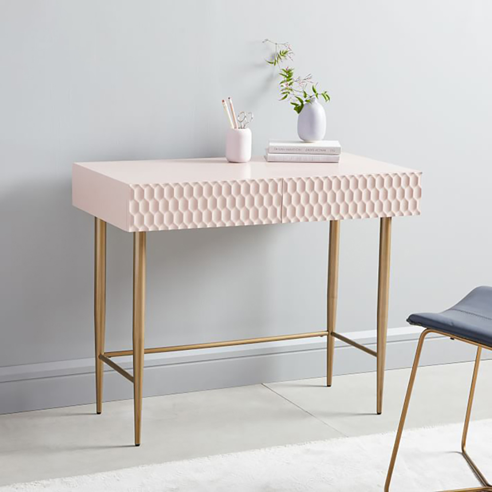 

36" Modern Pink Makeup Vanity Hive Surface 2 Drawers