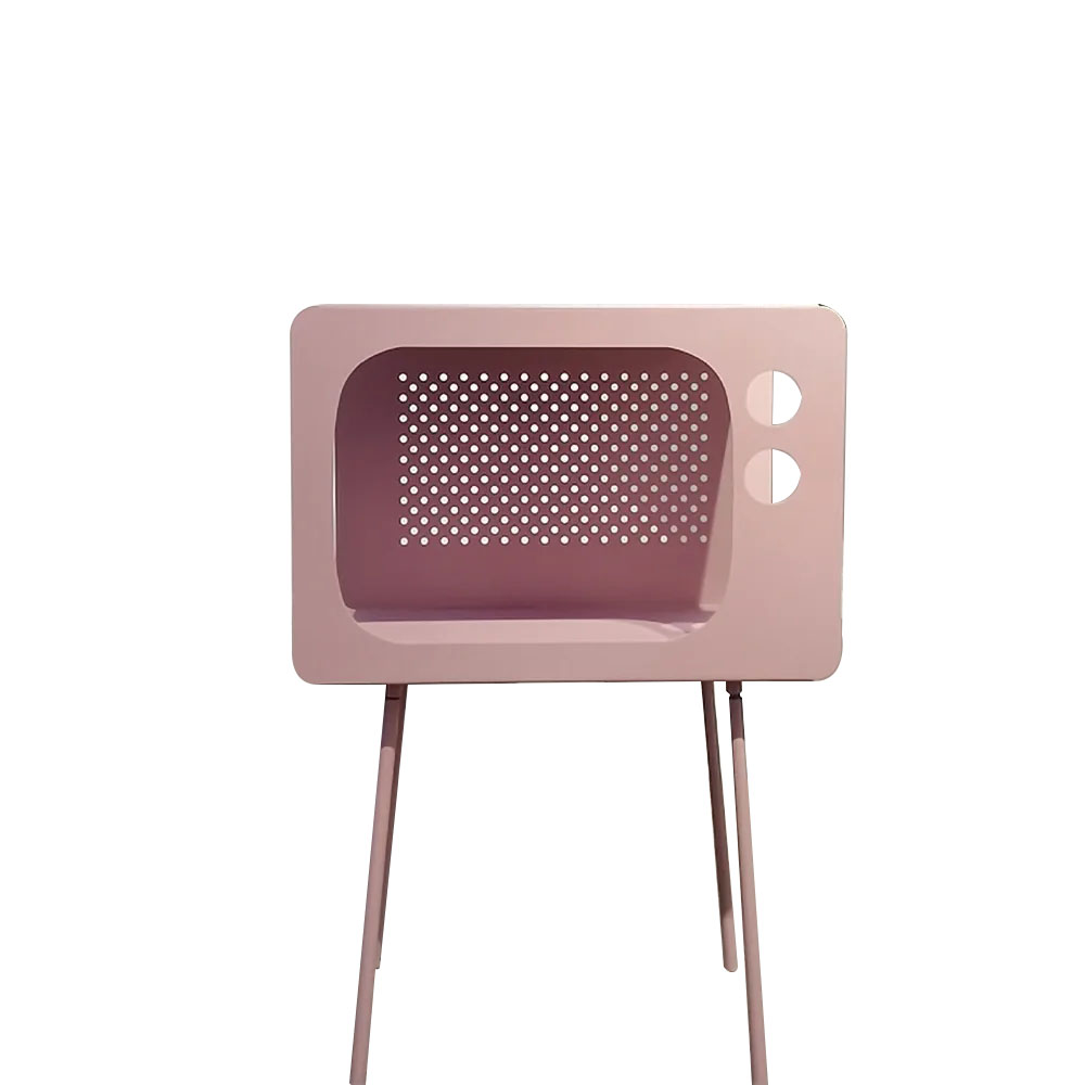 Modern End Table in Television Shape Hollow Side Table in Fresh Pink