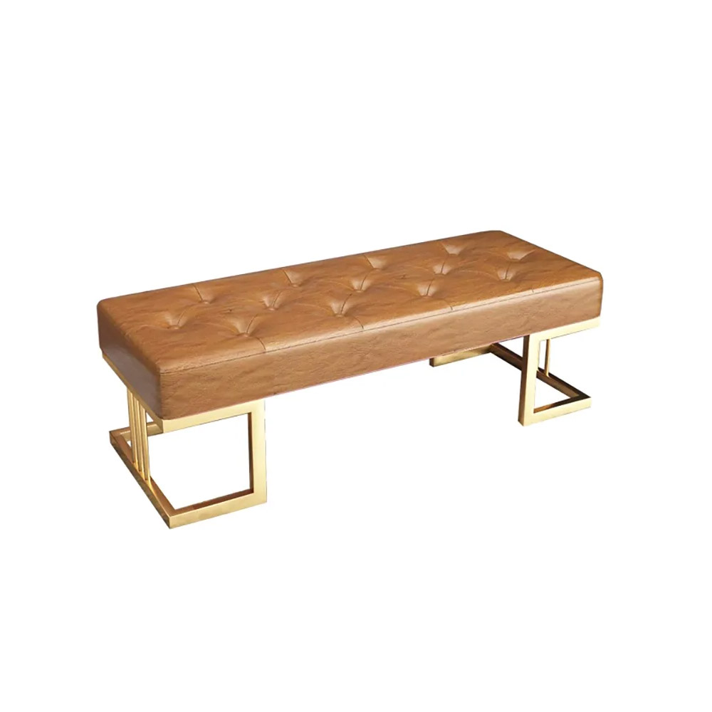 Tufted Bench Upholstered Bench Entryway PU Leather Modern Bench in Gold Legs