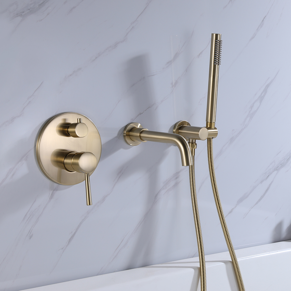 Modern Single Handle Wall-Mount Swivel Tub Filler Faucet with Handshower Solid Brass