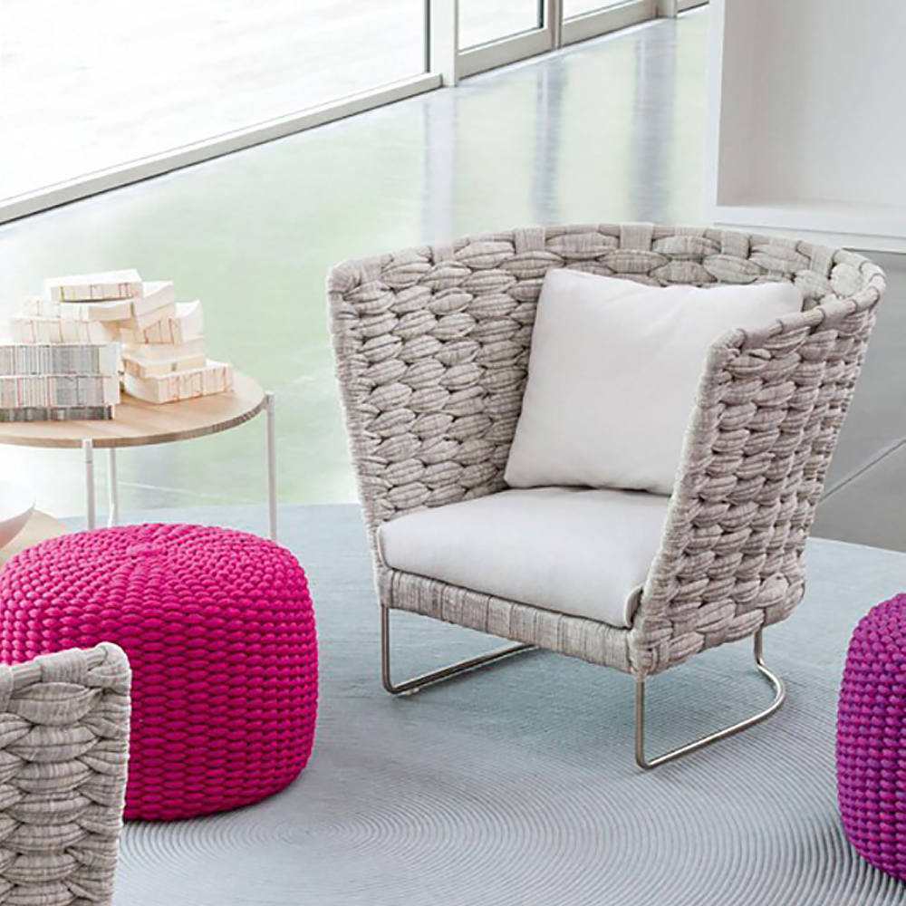 

Rope Woven Patio Armchair Barrel Chair with Cushion Back-Gray