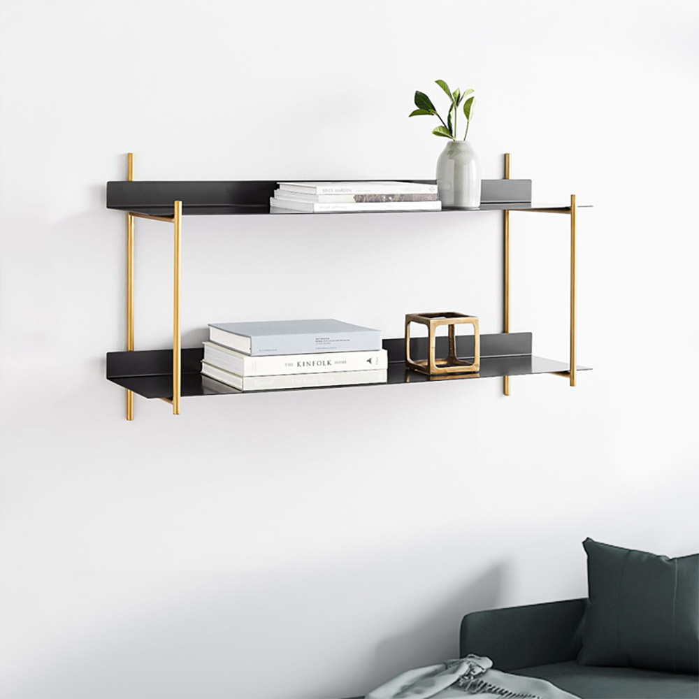 Nordic Floating Shelves Wall Shelf in Black & Gold 2-Tier