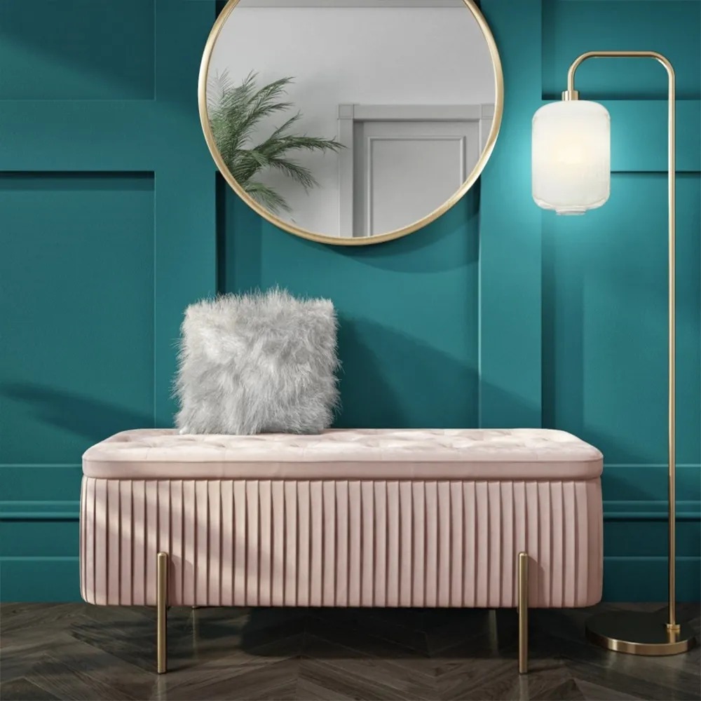 

Modern Upholstered Pink Flip Top Storage Bench Storage Ottoman