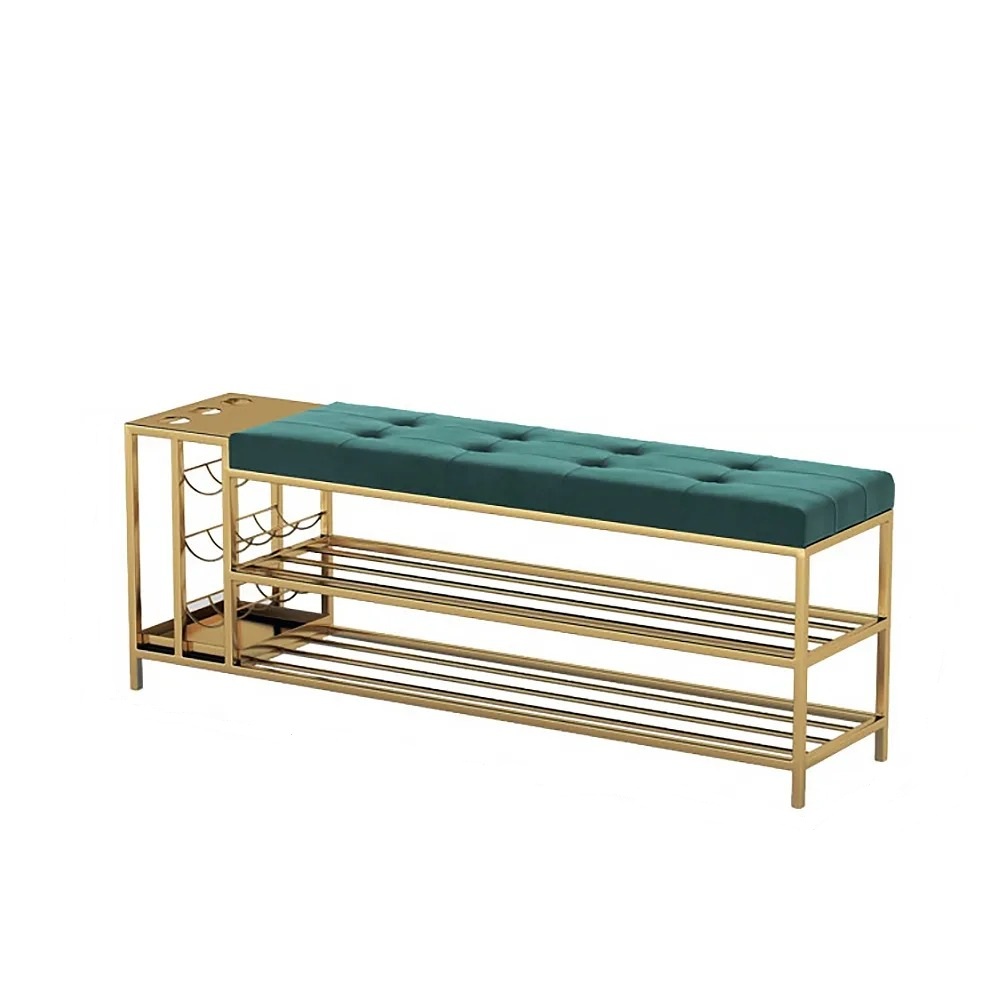 Entryway Foyer Shoe Storage Bench with Umbrella Stand Green Velvet