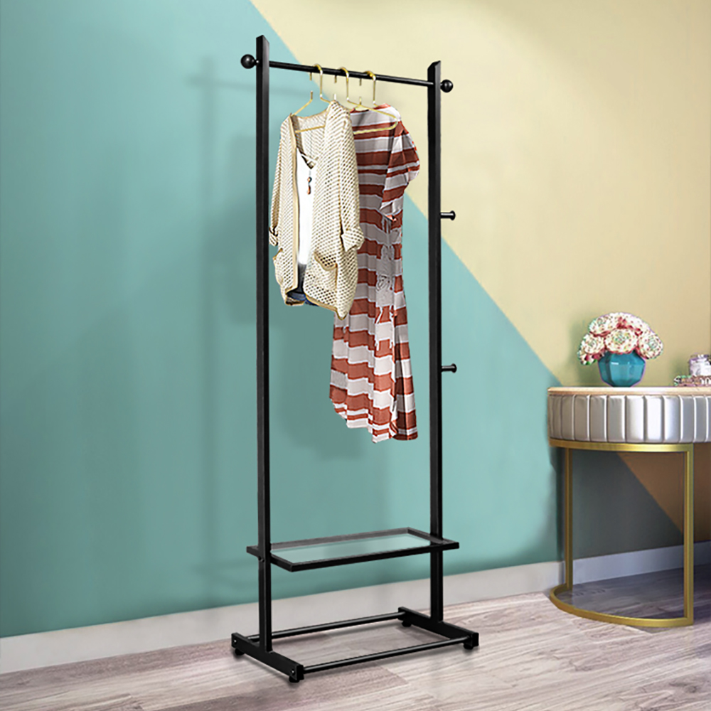 Image of 66.9'' Black Modern Freestanding Cloth Rack Clothing Hanging with Acrylic Shelf